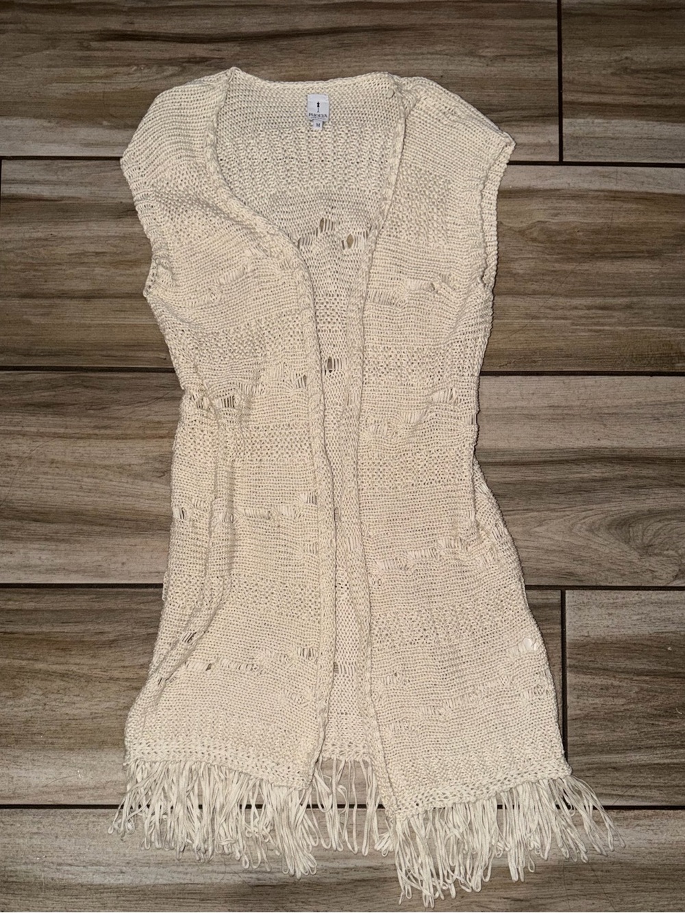 PHOLYA short sleeved boho fringe duster crocheted sweater